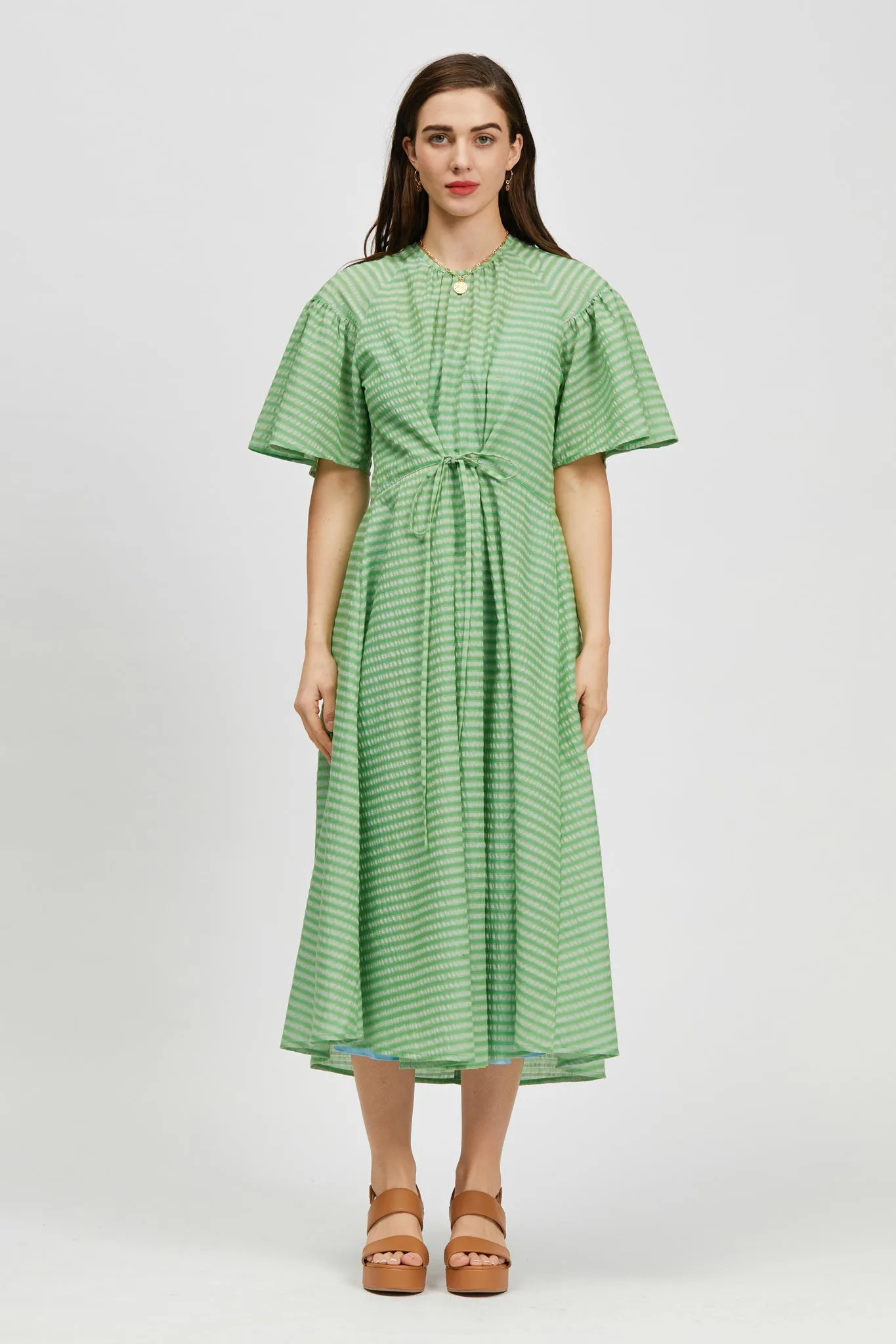 Prazer Dress Green Stripe/Light Blue