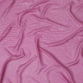 Purplish Pink Lurex Grid Chiffon Fabric – Glimmering Elegance from India-D19055