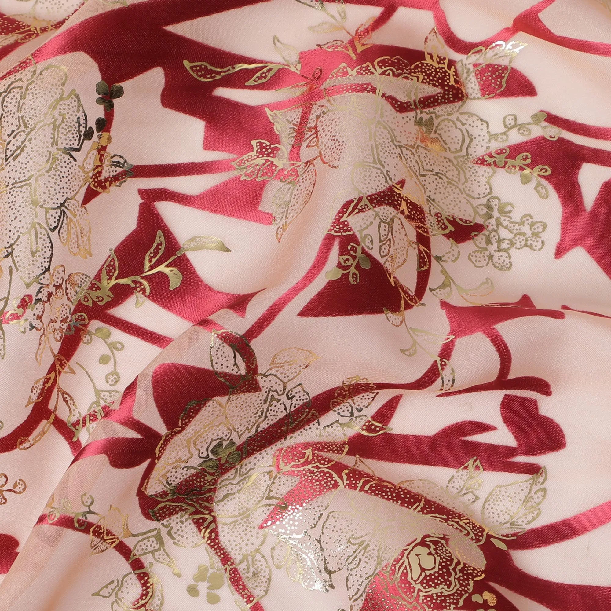 Red Silk Chiffon Metallic Fabric - Exotic Design, Premium Quality from South Korea, 110 cm Wide  - D17658