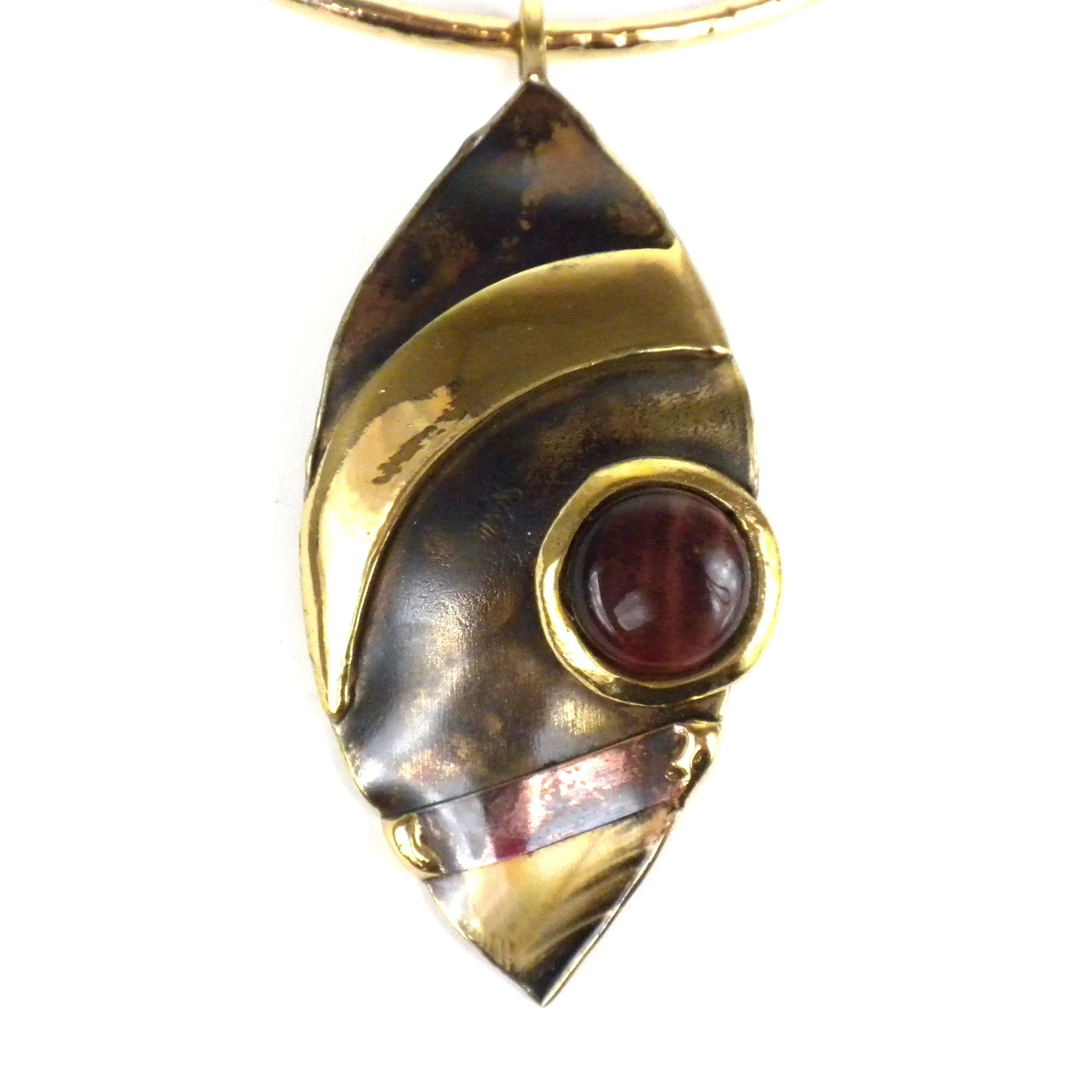 Red Tiger Eye Reflections Copper and Brass Pendant Brass Images