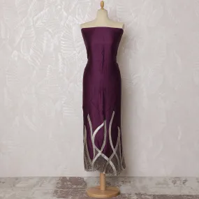 Regal Purple Blended Cotton Fabric with Silver Embroidery - 110 cm Width X 3.0 Mtrs-D19768