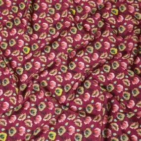 Rich Burgundy and Yellow Floral Viscose Modal Satin Fabric - 110 cm Width-D19982