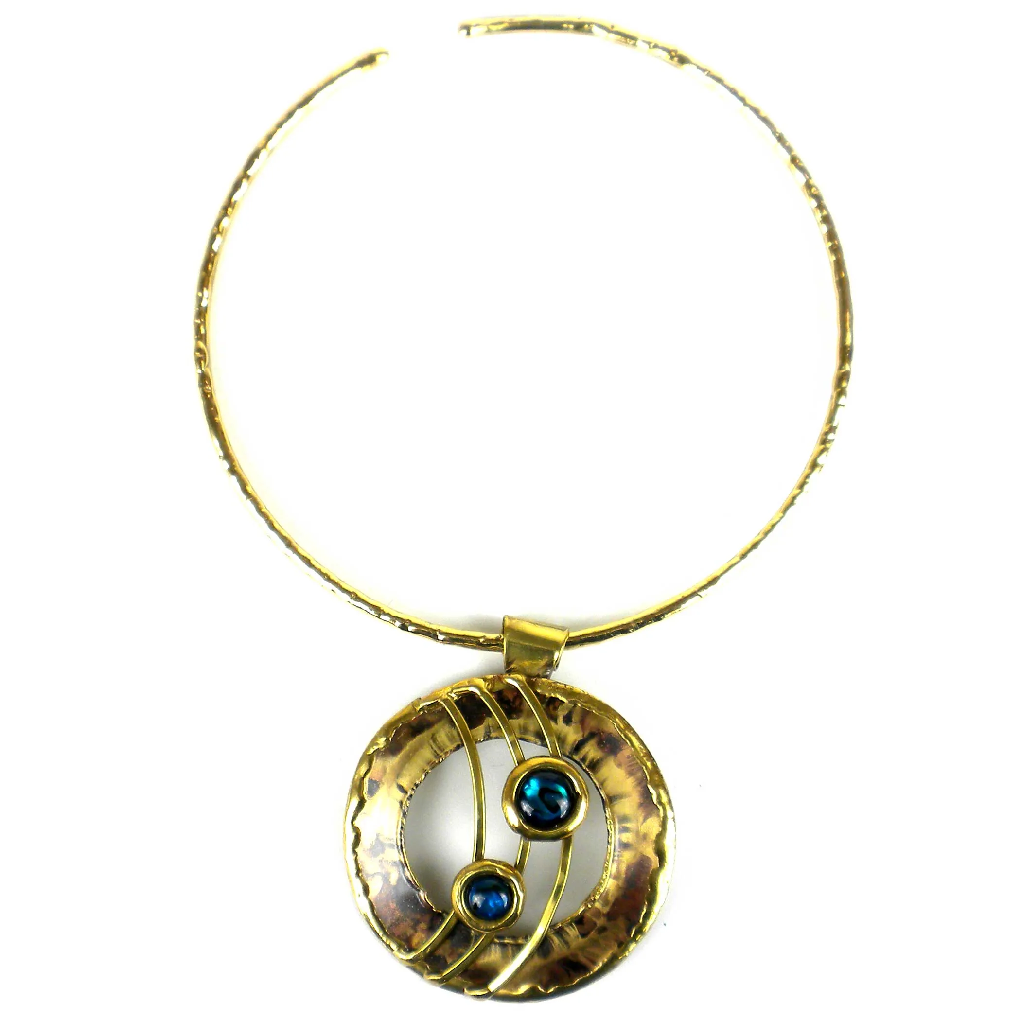 Ripple Effect Paua Shell and Brass Pendant Necklace Brass Images