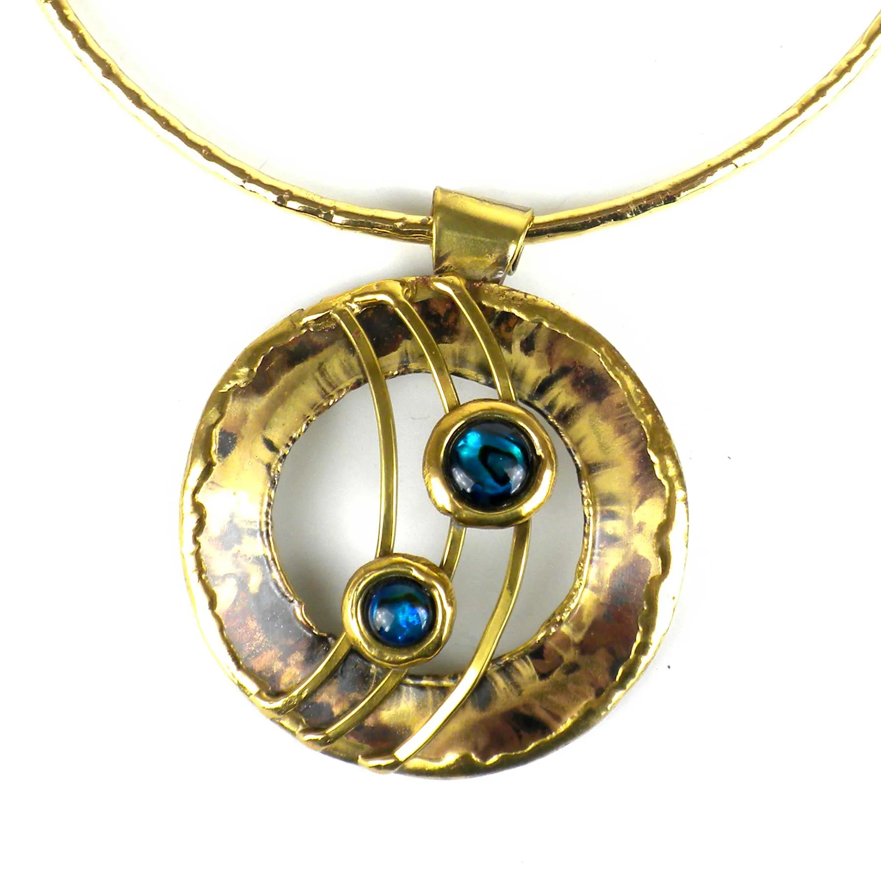 Ripple Effect Paua Shell and Brass Pendant Necklace Brass Images