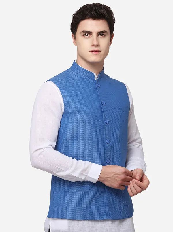 Royal Blue Regular Fit Self Textured Modi Jacket | JadeBlue