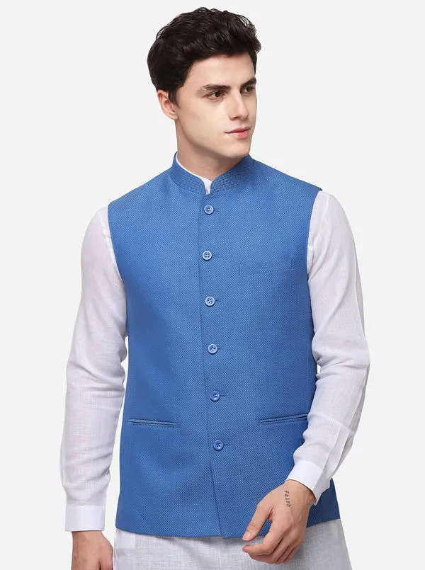 Royal Blue Regular Fit Self Textured Modi Jacket | JadeBlue