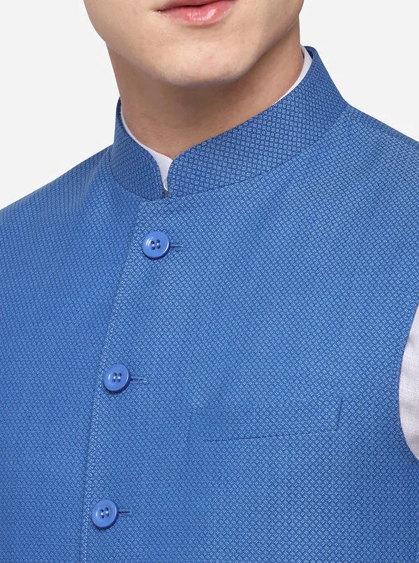 Royal Blue Regular Fit Self Textured Modi Jacket | JadeBlue