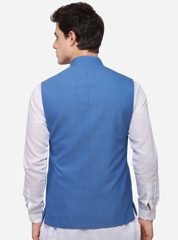 Royal Blue Regular Fit Self Textured Modi Jacket | JadeBlue