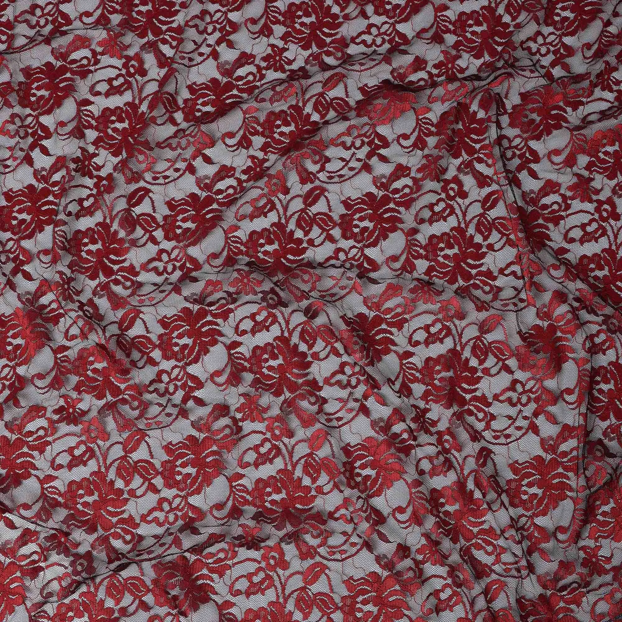 Ruby Red Floral Lace Fabric, 110 cm Width, Synthetic Material from Indonesia-D21136