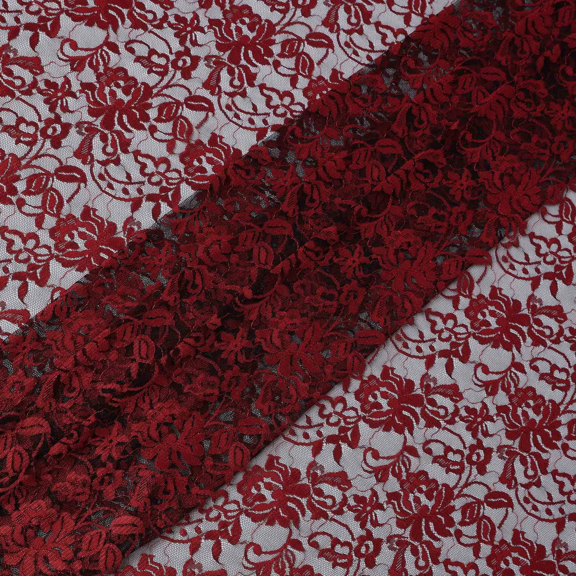 Ruby Red Floral Lace Fabric, 110 cm Width, Synthetic Material from Indonesia-D21136