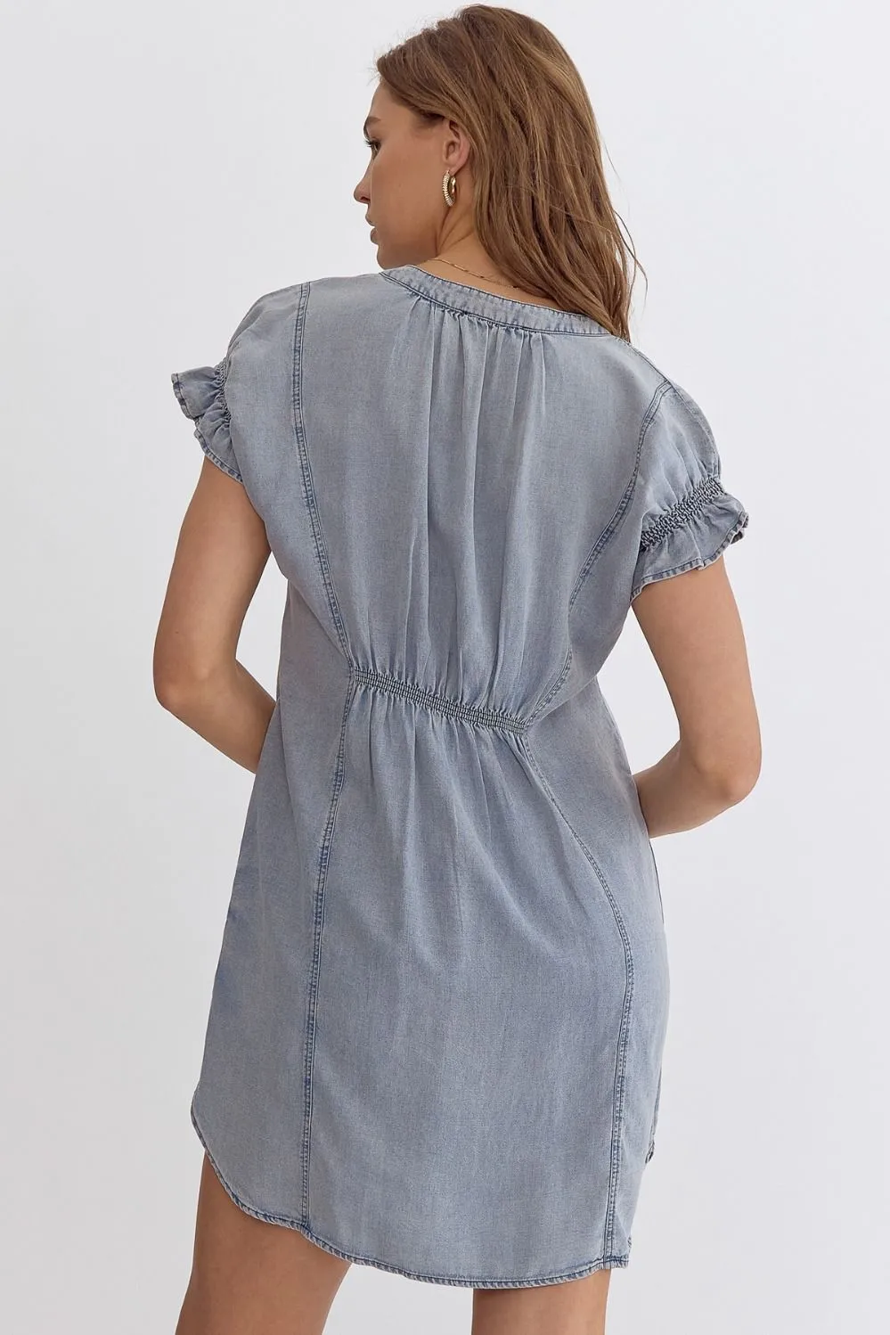 Ruffle Detail Denim Dress