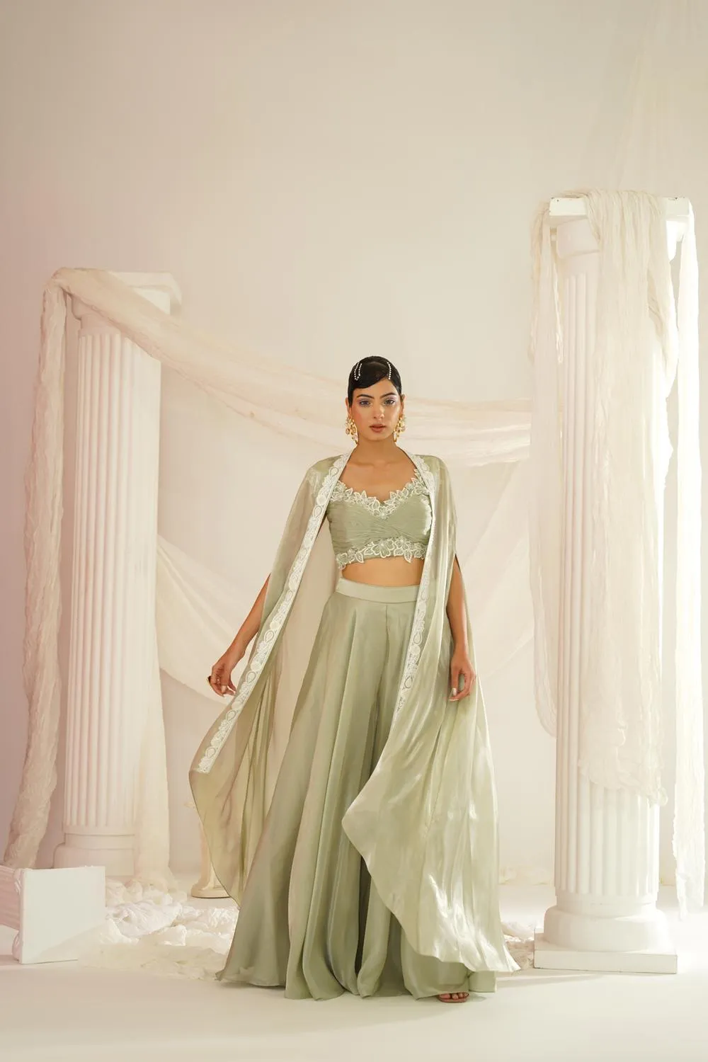 Sage Green Embroidered Sharara Set