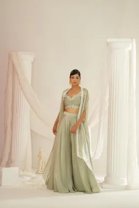 Sage Green Embroidered Sharara Set