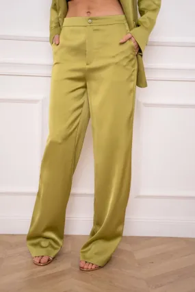 Satin Straight Cut Pants Olive