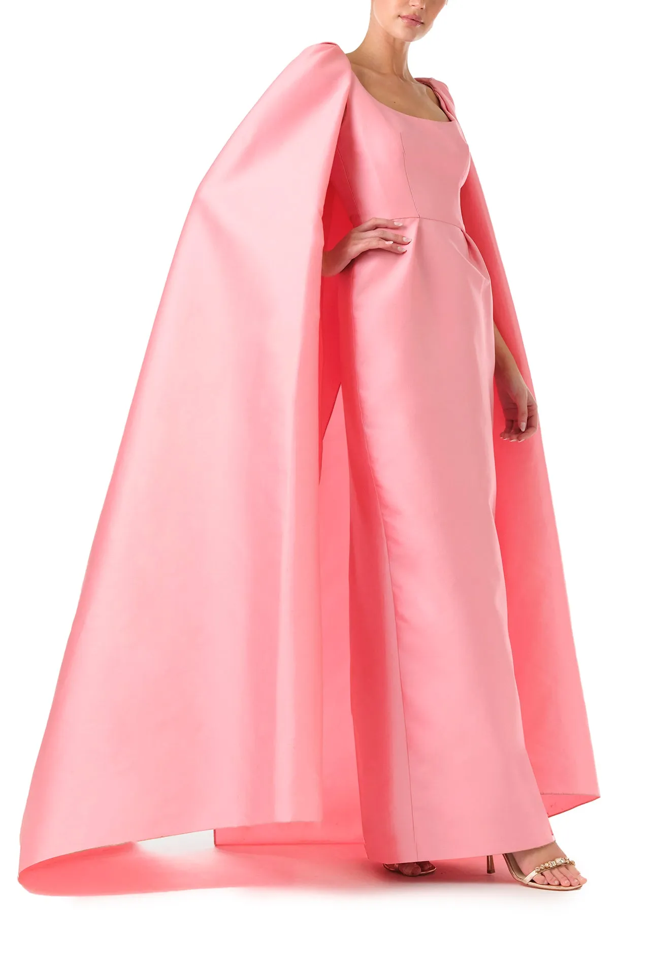 Scoop Neck Column Gown with Cape