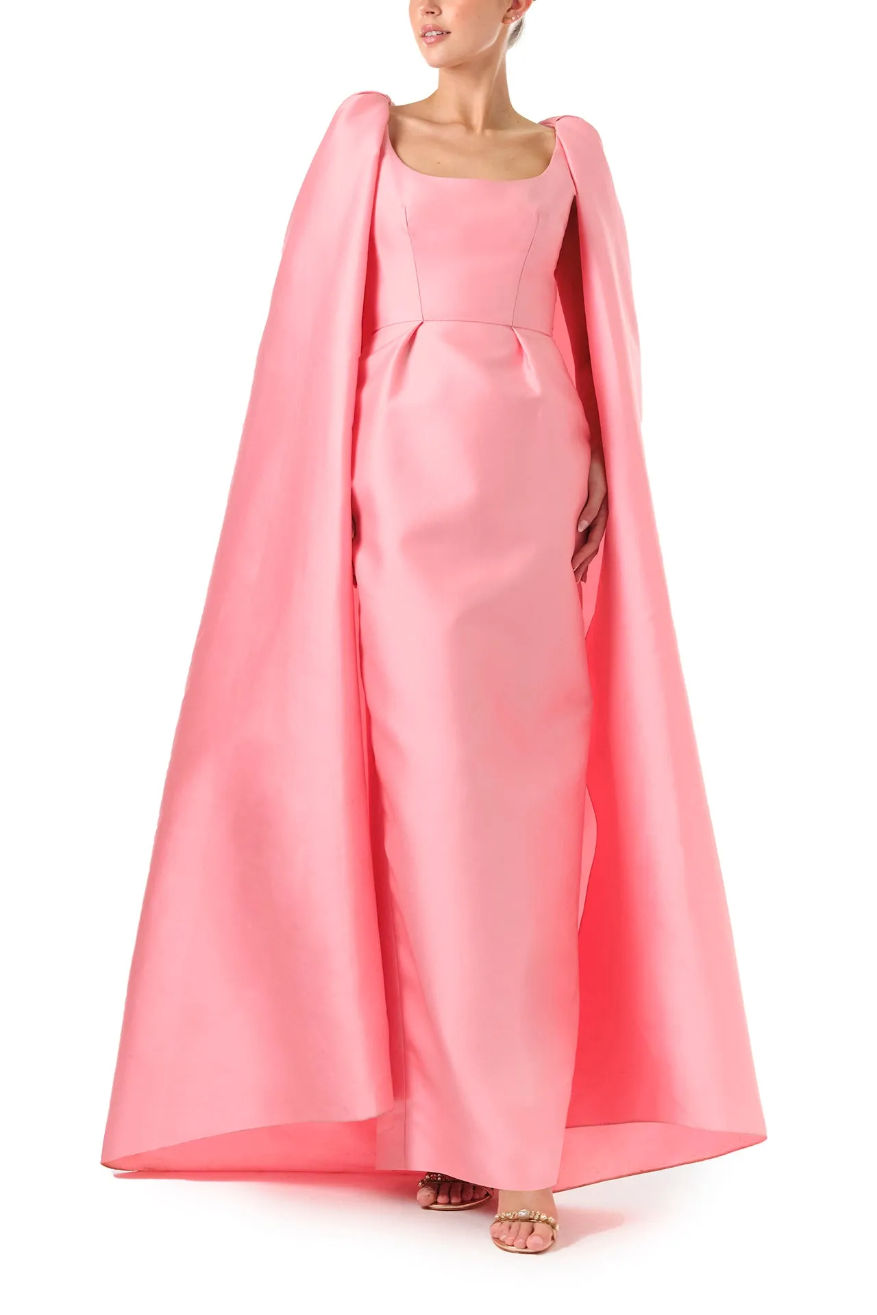 Scoop Neck Column Gown with Cape