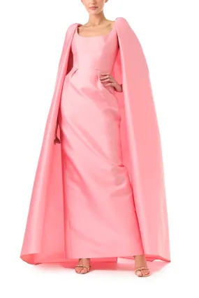 Scoop Neck Column Gown with Cape