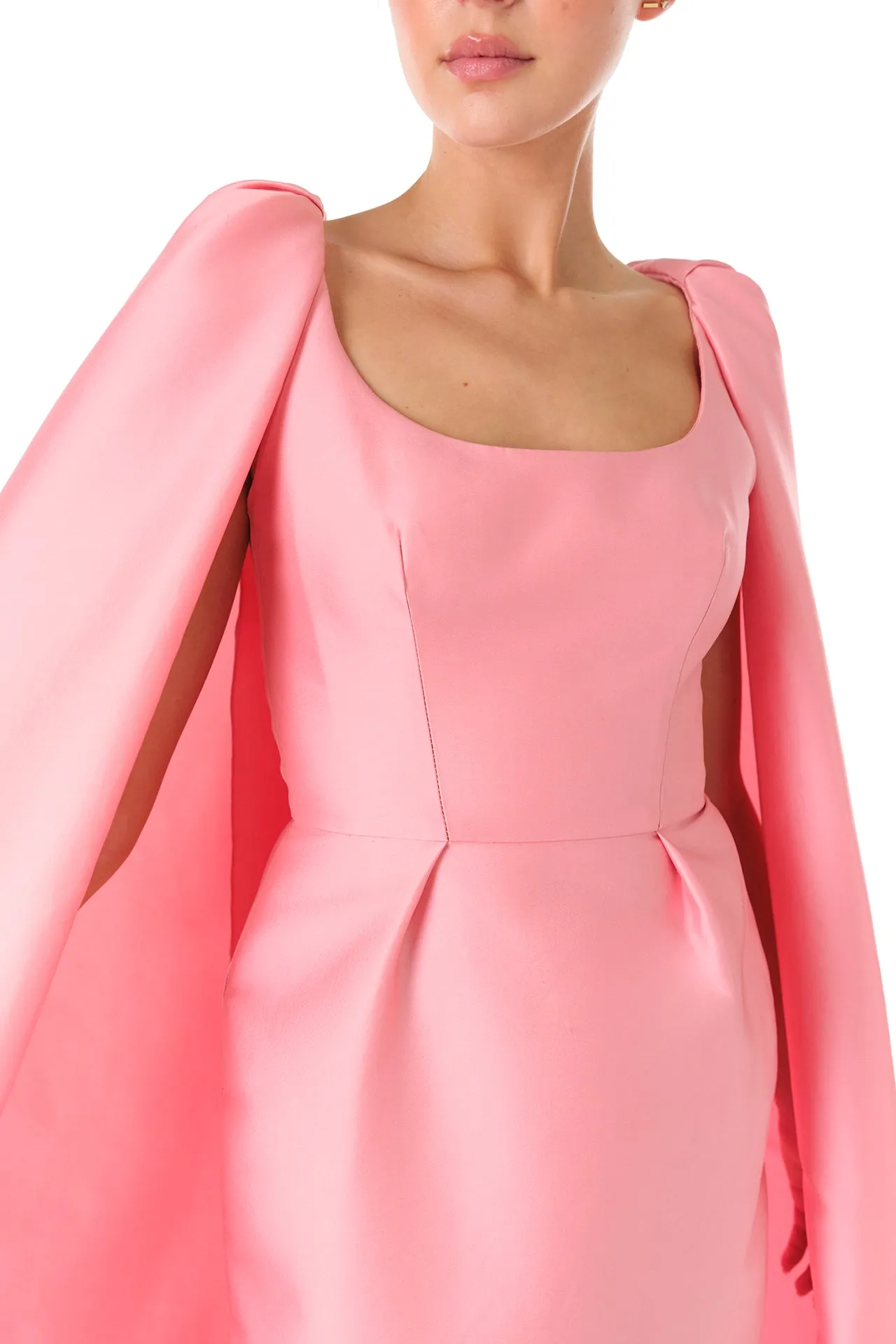 Scoop Neck Column Gown with Cape