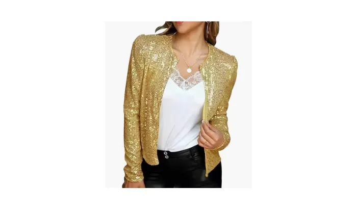 Sequin Round Neck Long Sleeve Cardigan