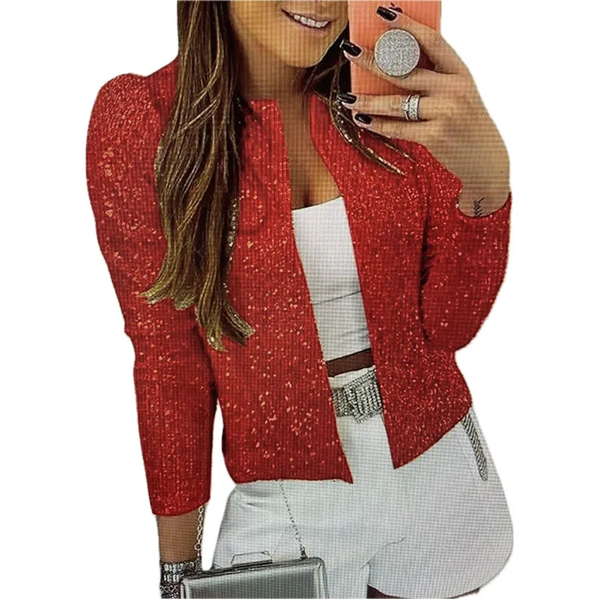 Sequin Round Neck Long Sleeve Cardigan