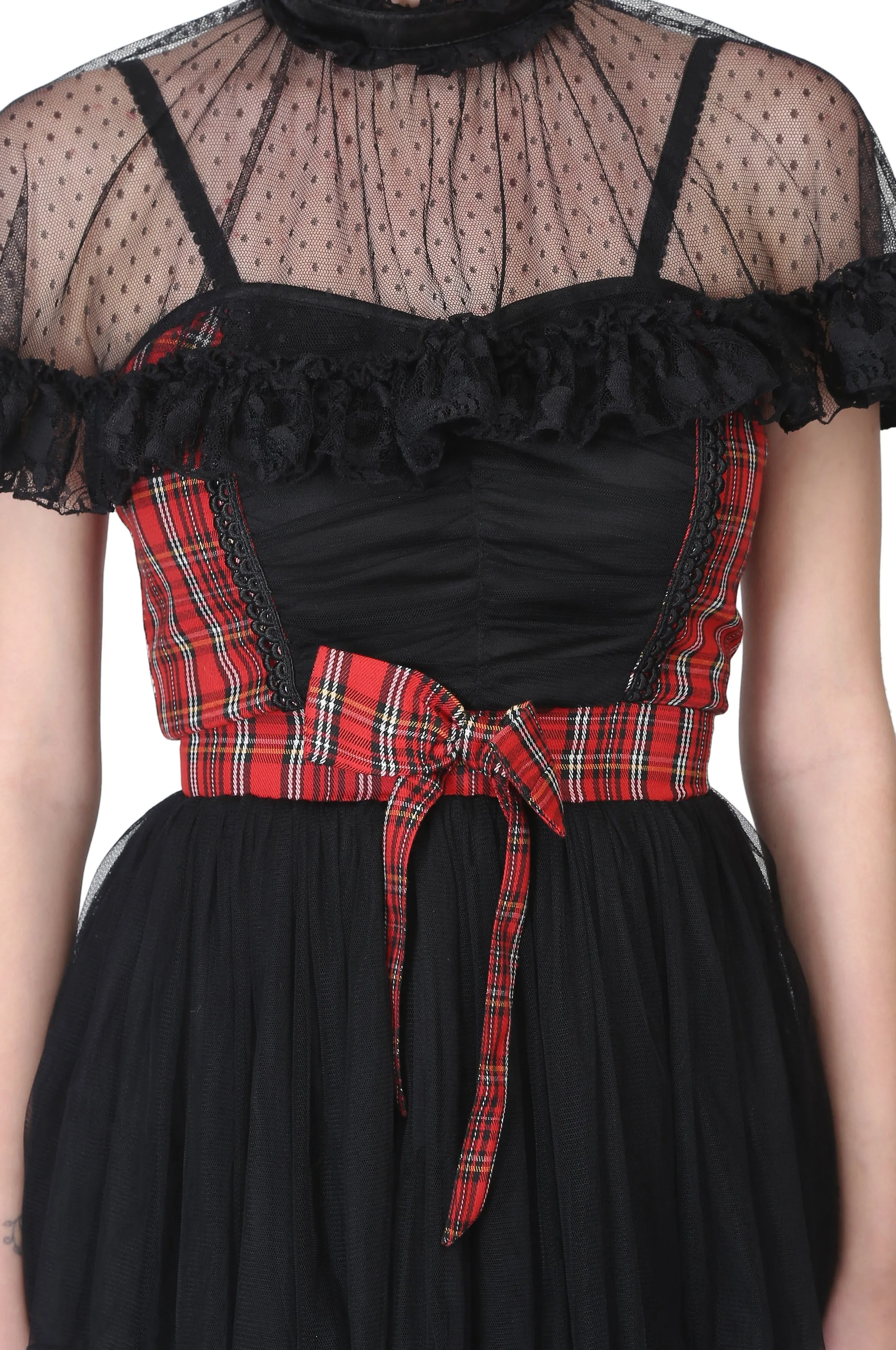 Short length Black Dress with Tartan Highlighting