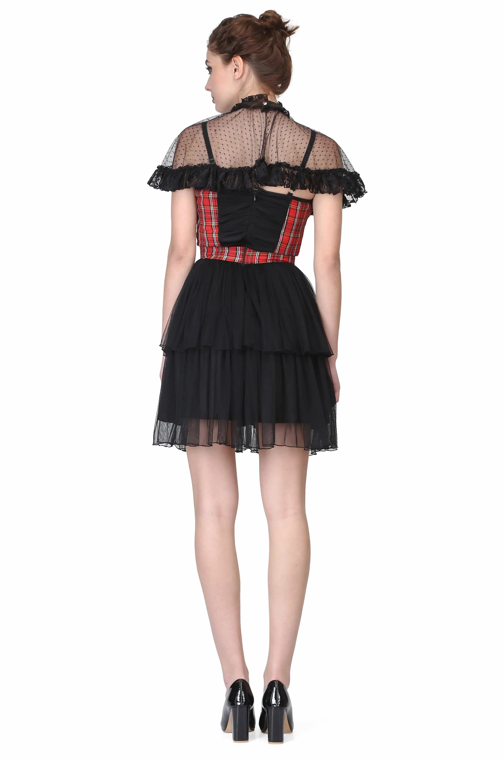 Short length Black Dress with Tartan Highlighting