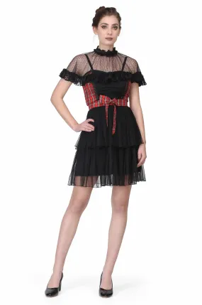 Short length Black Dress with Tartan Highlighting