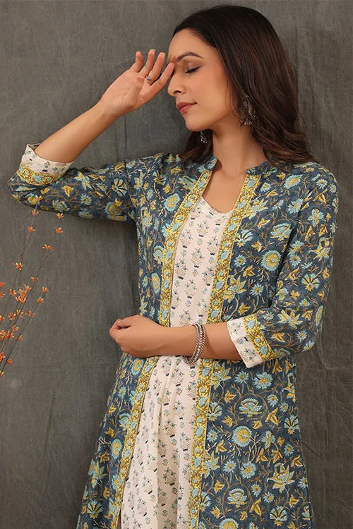 Shuddhi Cobalt Blue And Lemin Yellow Double Layered Dress