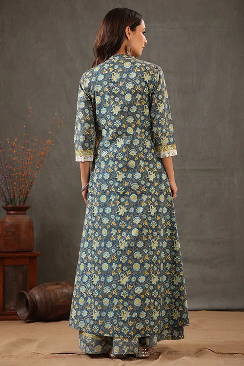 Shuddhi Cobalt Blue And Lemin Yellow Double Layered Dress