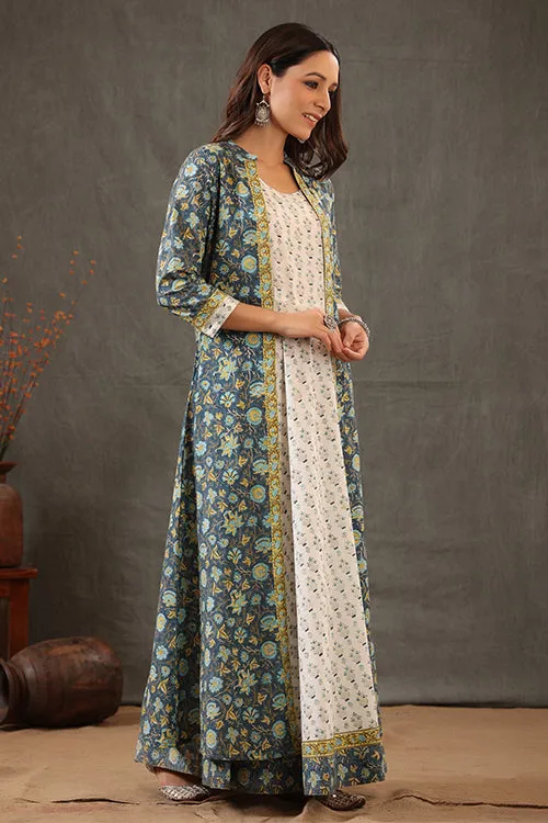 Shuddhi Cobalt Blue And Lemin Yellow Double Layered Dress