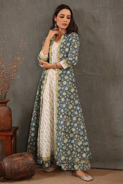 Shuddhi Cobalt Blue And Lemin Yellow Double Layered Dress