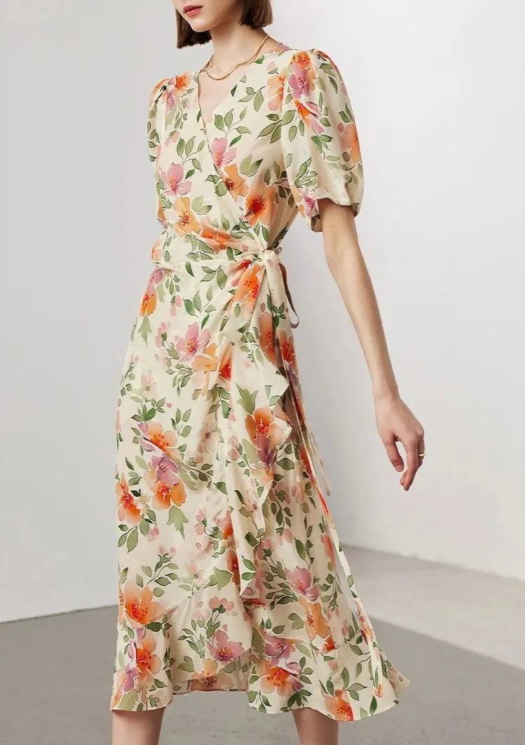 Silk Floral Wrap Dress