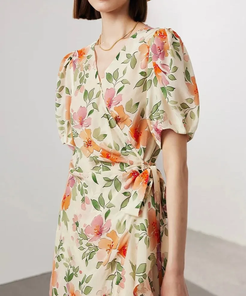 Silk Floral Wrap Dress