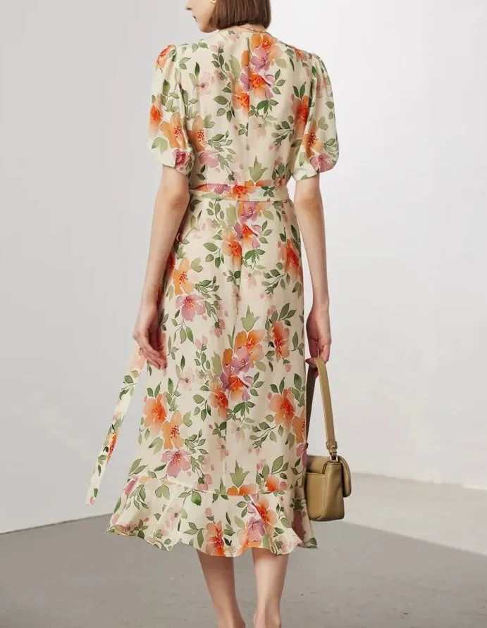 Silk Floral Wrap Dress