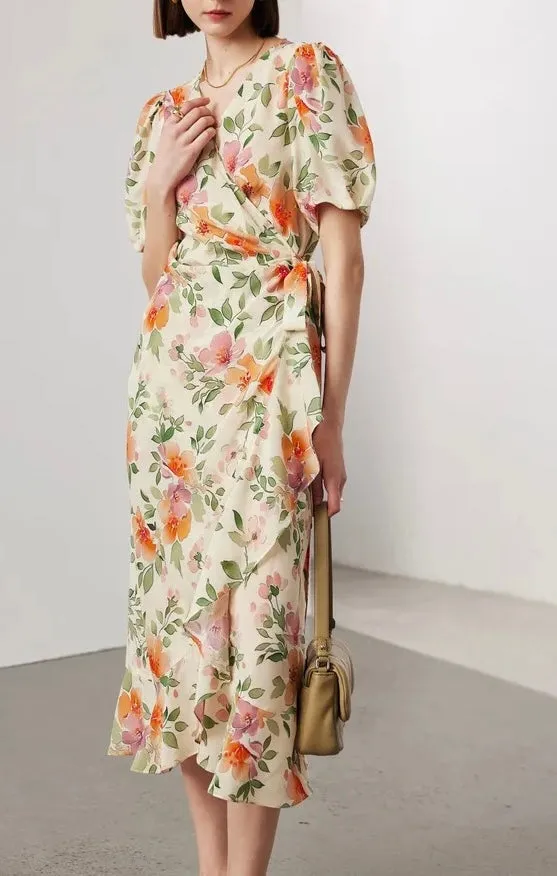 Silk Floral Wrap Dress