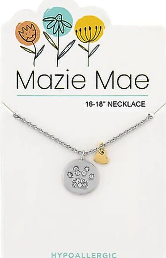 Silver Paw Print Pendant & Gold Heart Dangle Mazie Mae Necklace