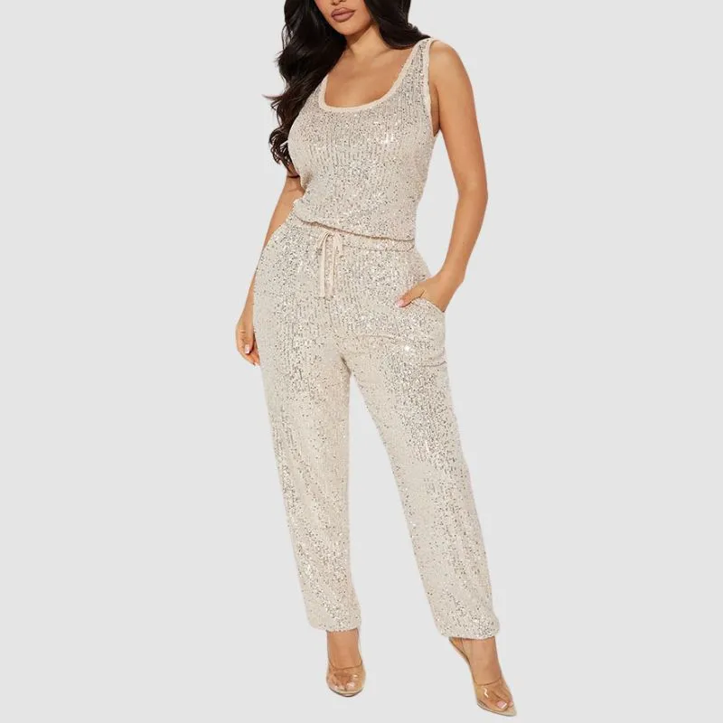 Sleeveless Sequins Jumpsuits