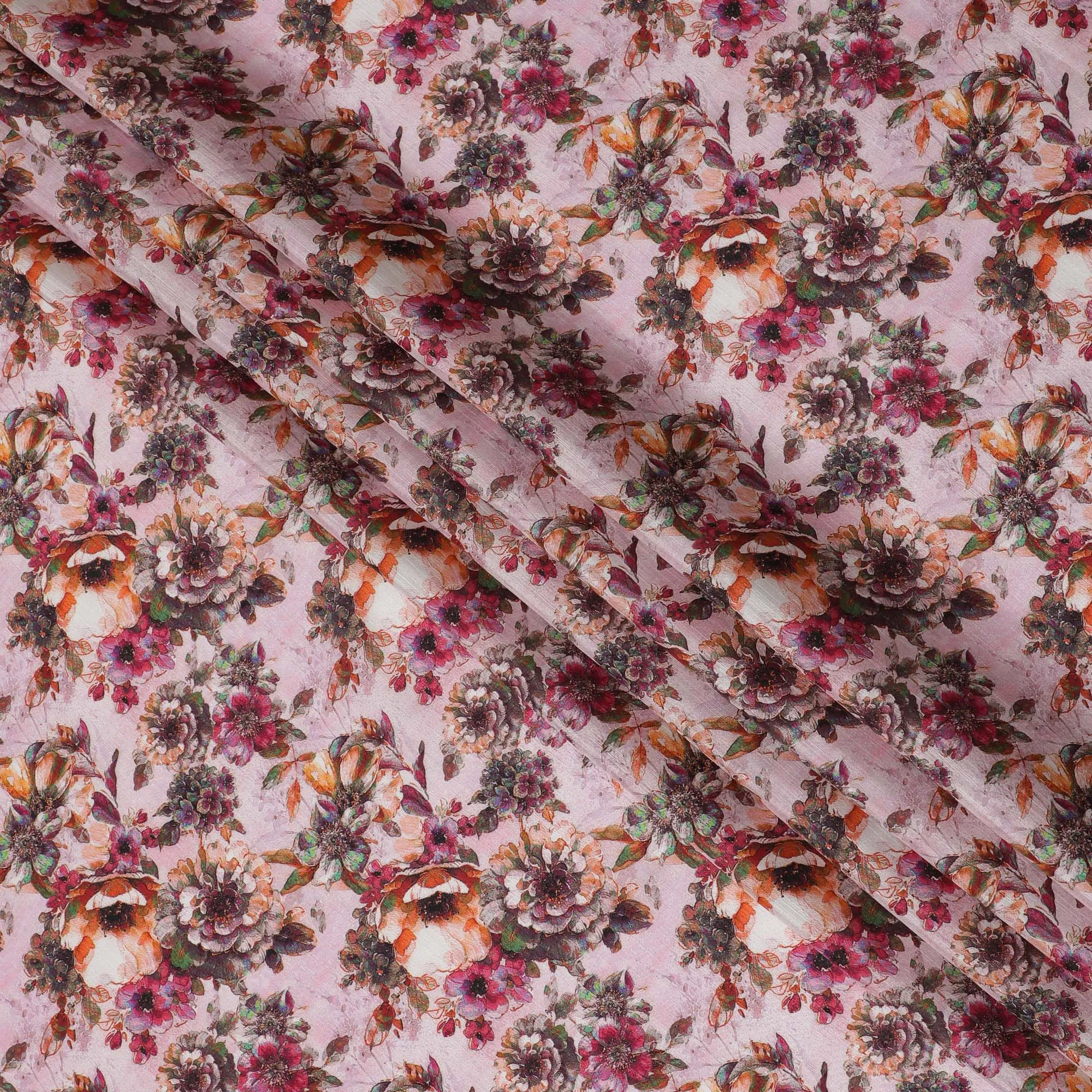 Soft Pink and Burgundy Floral Viscose Modal Satin Fabric - 110 cm Width-D19985