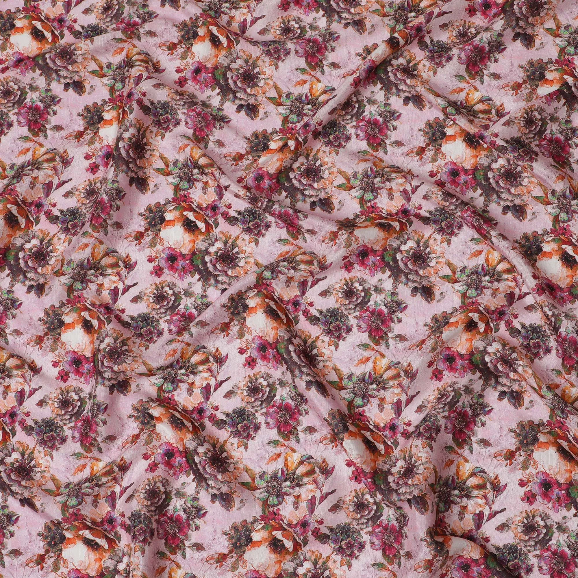 Soft Pink and Burgundy Floral Viscose Modal Satin Fabric - 110 cm Width-D19985