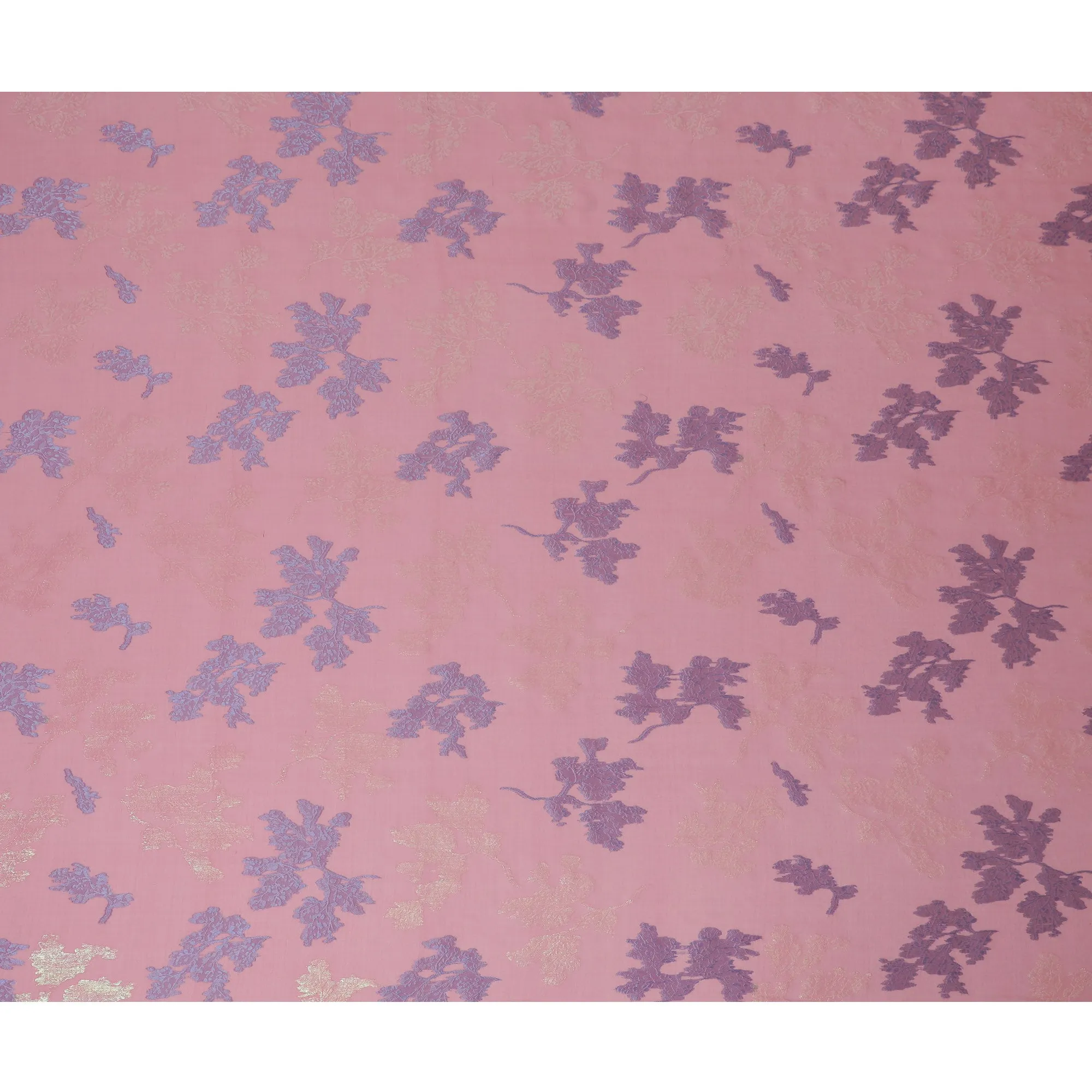 Soft Pink Silk Chiffon Fabric with Blue Lurex Floral Patterns, 110 cm Width - Imported from South Korea-D20233