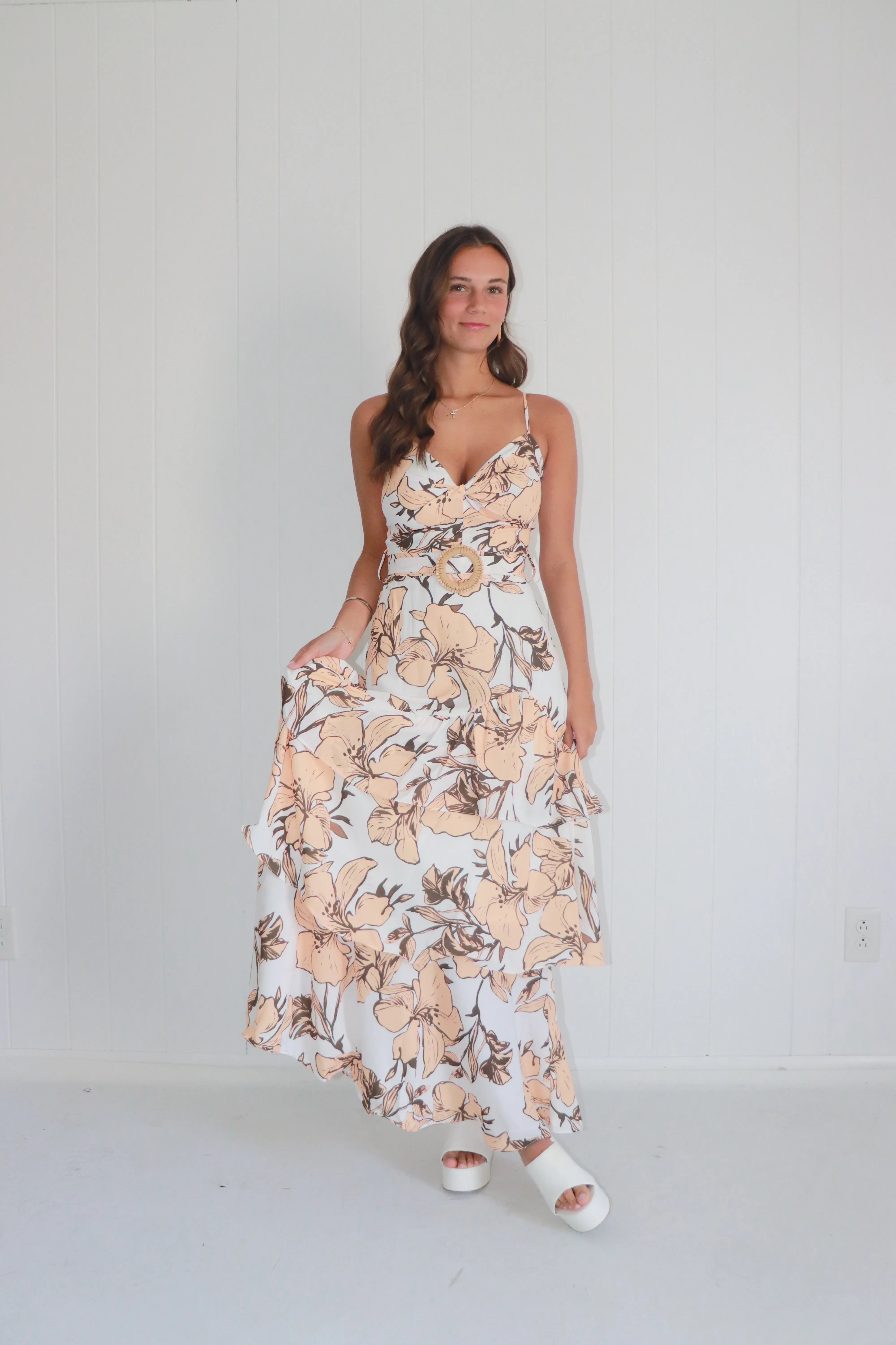 Southern Peach Belted Maxi dress