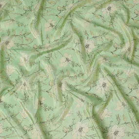 Spring Green Organza Fabric - Soft Floral Outline Print, 110cm Width, Delicate Sheen Finish-D18943