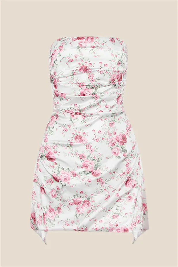 Strapless Floral Ruched Short Homecoming Dress