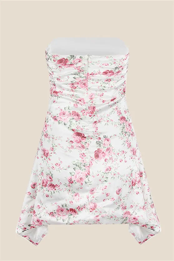 Strapless Floral Ruched Short Homecoming Dress