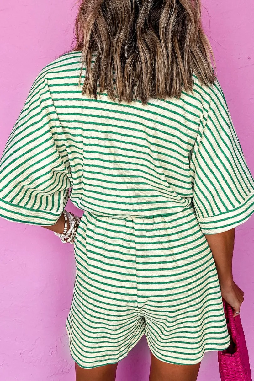 Stripe Textured Short Sleeve Romper