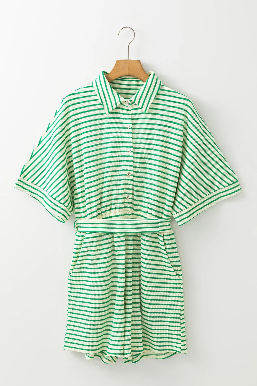 Stripe Textured Short Sleeve Romper