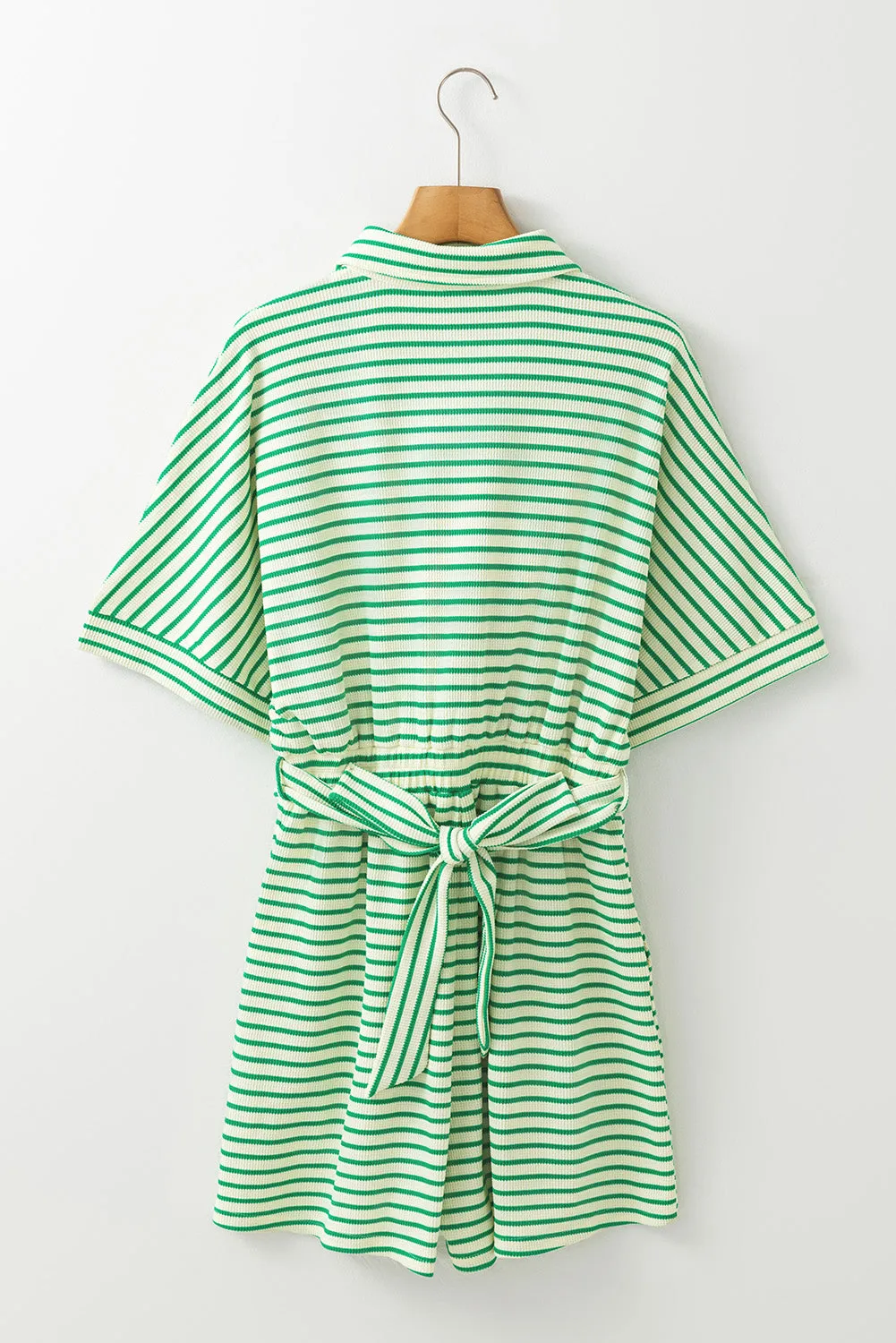 Stripe Textured Short Sleeve Romper