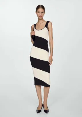 Striped knitted midi-dress - Black