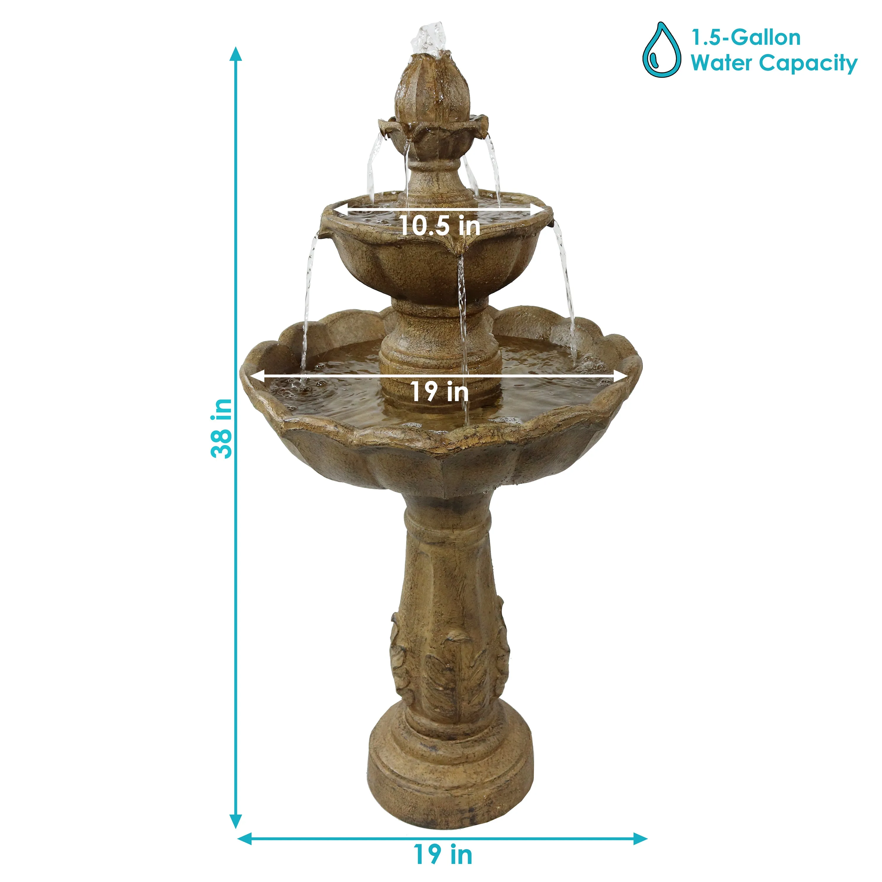 Sunnydaze 2-Tier Blooming Flower Outdoor Water Fountain - 38" H