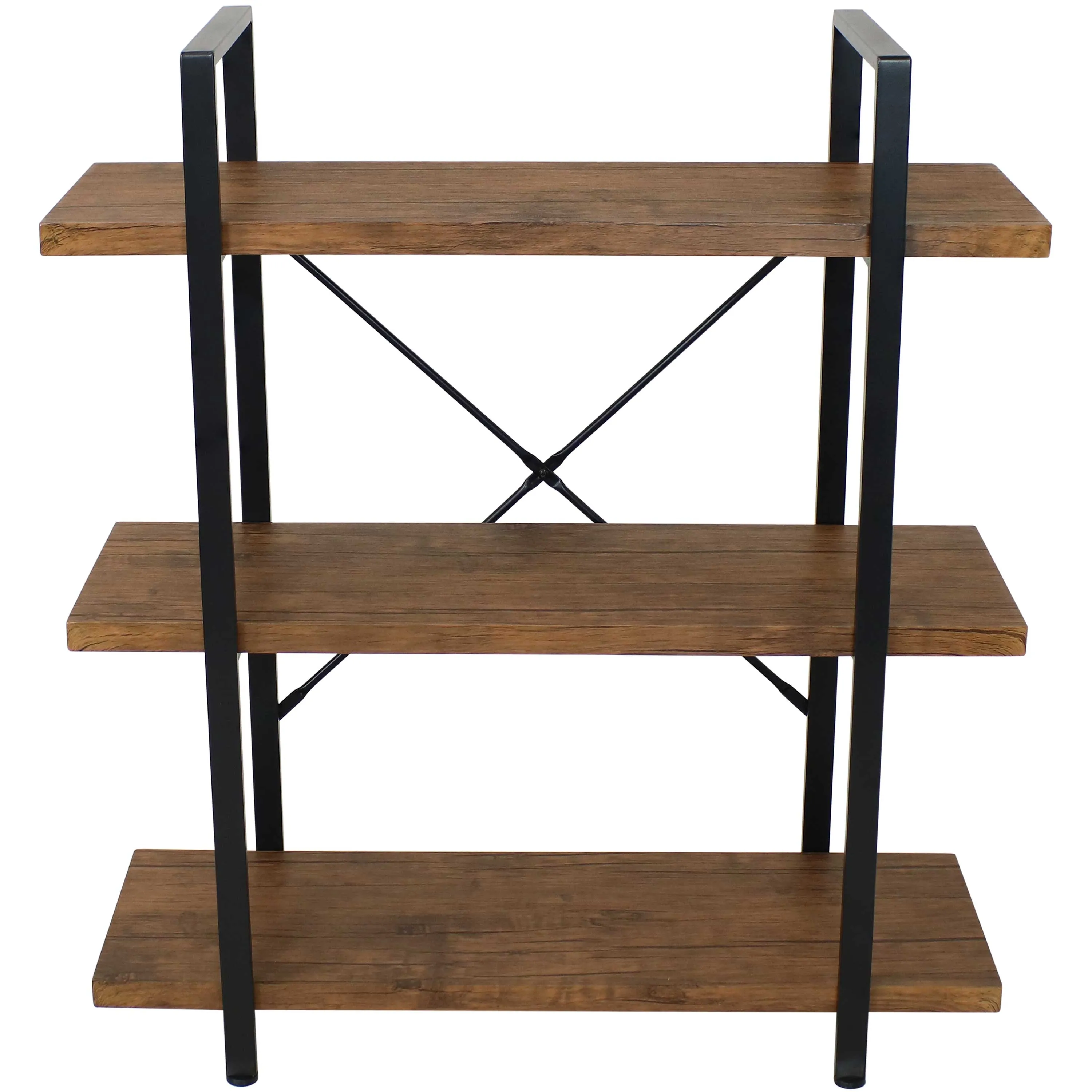 Sunnydaze 3-Tier Industrial Style Open Bookshelf - Teak